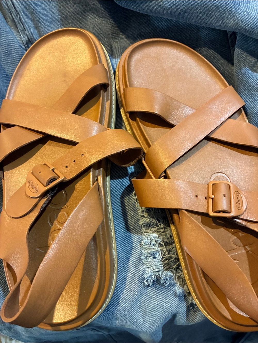 Chaco Women's Tan Leather Cross-Strap Sandals